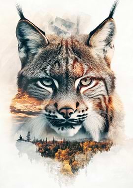 Lynx Portrait with Forest