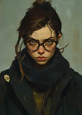 Defiant Stare: Moody Portrait of a Fierce Young Woman in Glasses and Dark Attire