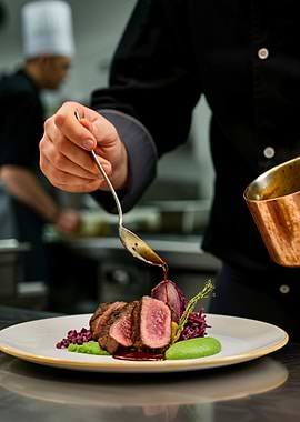 Chef Finishing Steak Dish