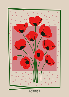 Red Poppy Bouquet Mid Century