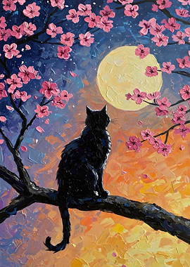 Black Cat Under Full Moon