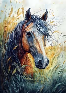 Horse In Tall Grass