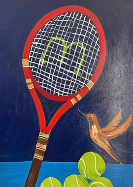 Hummingbird Play (Phoenix Rises from the Ashes) Painting