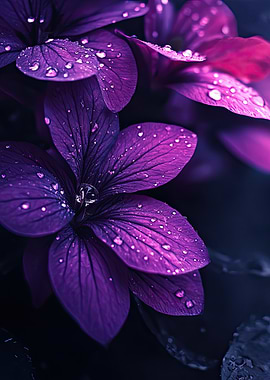 Purple Flower with Dew Drops