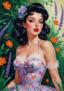 Brunette Pin-up in Floral Dress