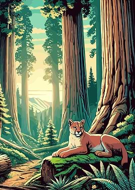 Cougar in Redwood Forest