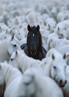 Black Horse in White Herd