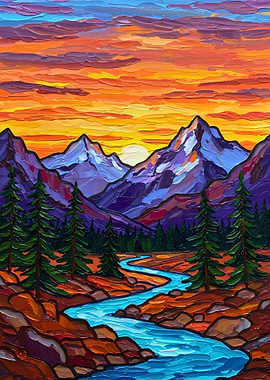 Mountain Sunset River