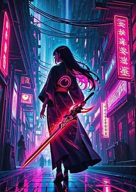 Female Samurai Cyber Warrior