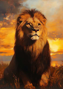 Majestic Lion at Sunset