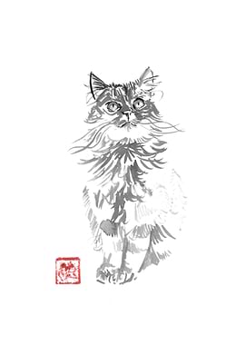Ink Wash Cat Painting