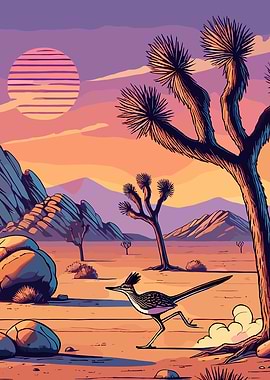 Roadrunner in Desert Sunset