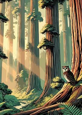 Owl in Redwood Forest