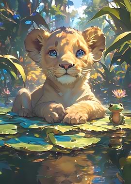Lion Cub and Frog Animal