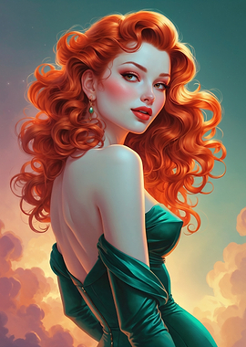 Redhead Pin-Up in Green Dress