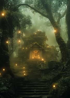 Ancient Temple in Fog