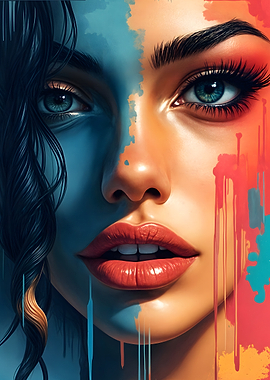 Woman with Blue and Orange Paint