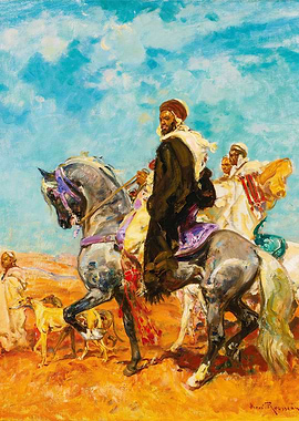 Arab Horsemen in the Desert Painting by Henri Émilien Rousseau
