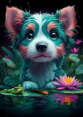 Puppy in a Pond Australian Shepherd Animal