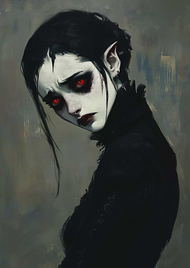 Melancholy Vampire: Gothic Undead Beauty with Piercing Red Eyes