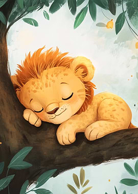 Sleeping Lion Cub Illustration