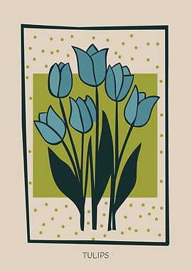 Blue Tulips Mid Century