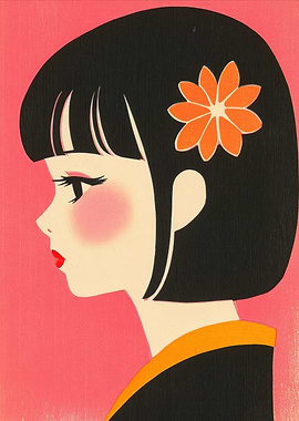 Japanese Girl Woodblock Illustration