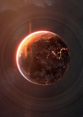 Fiery Planet with Rings