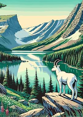 Mountain Goat by Lake