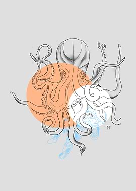 Octopus Astronaut Line Art