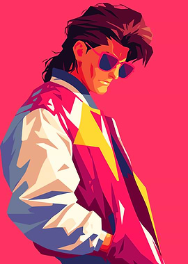 Cool Retro 80s Man Minimalist Art Illustration