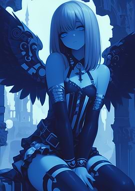 Blue Angel with Wings Anime Girl