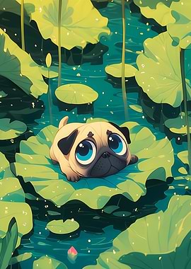 Pug on Lotus Leaf