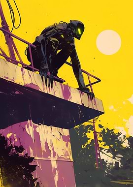 Cyberpunk Figure on Rooftop