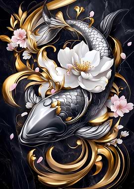 Koi Fish with Cherry Blossoms Animal