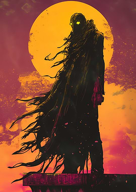 Silhouetted Figure in Sunset