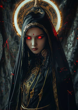 Velyra, the Rune-Sealed Prophet - Dark Priestess with Red Eyes