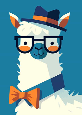 Hipster Llama Minimalist Art Illustration