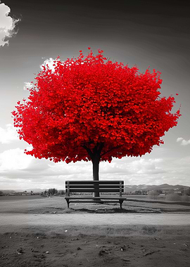 Red Tree and Bench