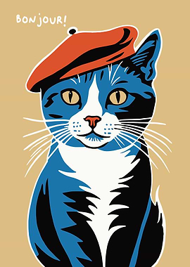 Bonjour Cat in Beret