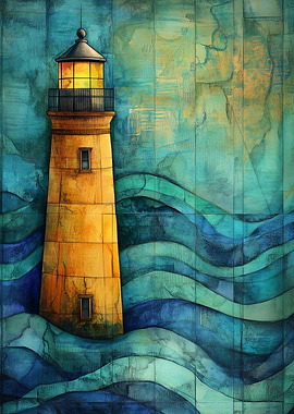 Lighthouse on the Sea | Lighthouse over Abstract Sea