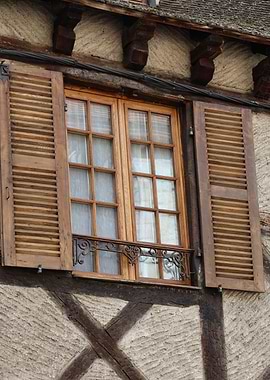 Wooden Window with Shutters, half timbered house