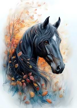 Black Horse In Autumn