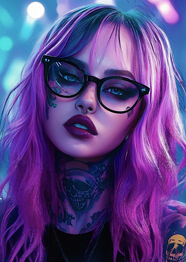 Purple Hair, Skull Tattoo