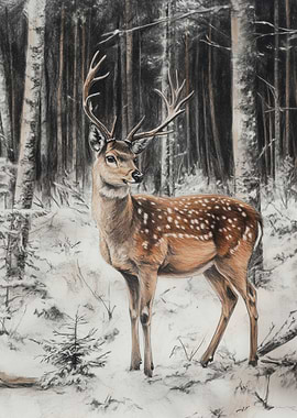 Deer in Winter Forest