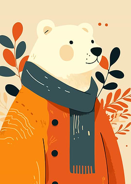 Polar Bear in Autumn Sweater Minimalist Art Illustration