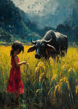 Girl and Water Buffalo