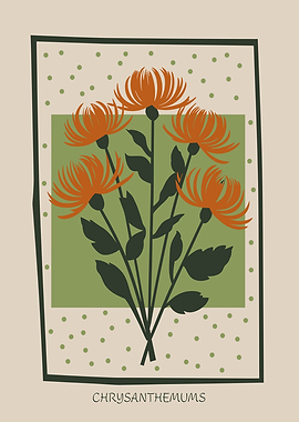 Chrysanthemum Floral Mid Century