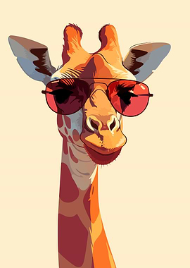 Giraffe with Cool Shades Minimalist Art Illustration