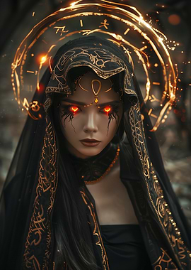 Maedra of the Crimson Path - Dark Sorceress with Flaming Halo